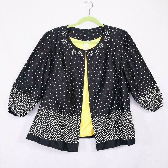 Lavender & Honey Jacket Plus Size 1X Black Polka Dot Ruched sleeves Button trim - Picture 1 of 9